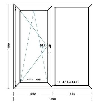 Окно пластиковое 1300х1400 Kömmerling 70